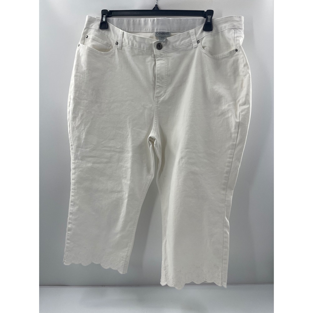 Catherines White Denim Capri Pants Eyelet Scallop Hem Plus 22W Cropped Jeans